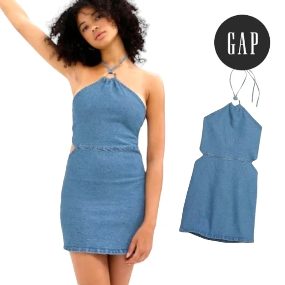 GAP | Dresses | Gap Women Soft Denim Cutout Halter Mini Dress Washed Blue  Size Xl Nwt | Poshmark